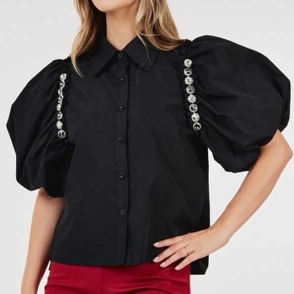 Black Top with Embellished Sleeves - Picture 1 of 4